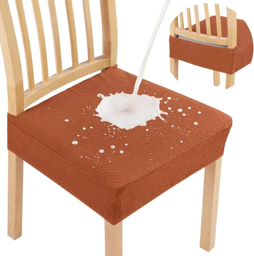 Miniatura 28 de Smiry Juego de 4 fundas de asiento impermeables para sillas de comedor, tela jacquard elástica, extraíble y lavable, fundas protectoras de asiento