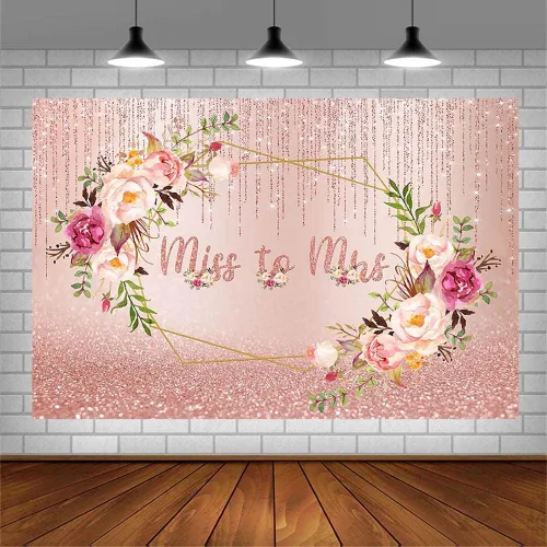 Miniatura 3 de AIBIIN Telón de fondo con purpurina de oro rosa de 7 x 5 pies con purpurina de Miss to Mrs - Suministros para decoración de fiesta de boda