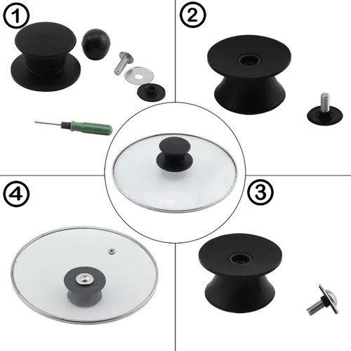 Miniatura 5 de Paquete de 2 pomos universales para tapa de olla, silicona anticalor de 2.2 pulgadas, repuesto de base de utensilios de cocina, mango circular