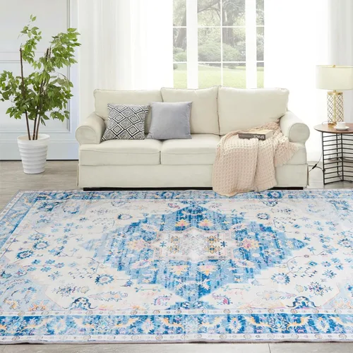 Miniatura 313 de Syalife 4x6 Alfombra Lavable para Área, Ultra Suave Antideslizante, Pila Baja, Alfombra Vintage Resistente a Manchas para Sala de Estar, Alfombra