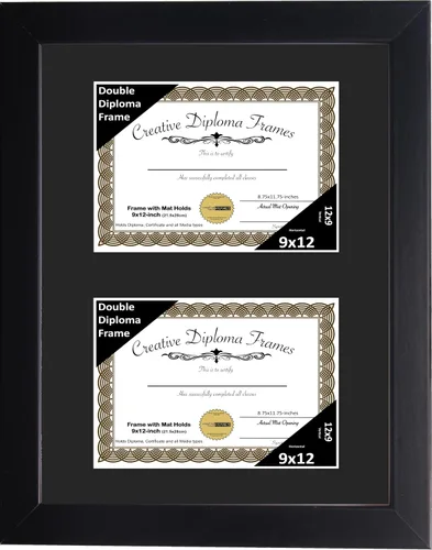 Miniatura 60 de Creative Picture Frames Marco de diploma doble clásico negro de 6 x 8 pulgadas con vidrio negro y colgador de pared instalado