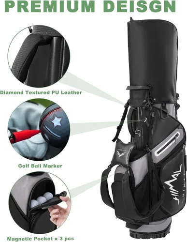 Miniatura 4 de UNIHIMAl Bolsa de golf de 14 vías, bolsa de golf de piel sintética para hombres y mujeres con parte superior de felpa, 10 bolsillos