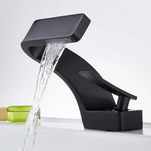 Miniatura 2 de becola Grifo de cascada para lavabo de baño, grifo mezclador de agua fría y caliente de latón macizo de una sola manija, grifo para lavabo