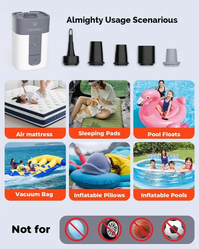 Miniatura 4 de ETENWOLF AIR 5 - Bomba de aire para inflables, bomba de aire eléctrica portátil con batería de 5200 mAh, inflador rápido y desinflador 4X, bomba