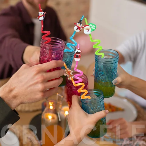 Miniatura 7 de 24 pajitas reutilizables de Navidad de ORNACELE, muñeco de nieve, pingüino, reno, cascabel, hombre de jengibre, patrón, recuerdos de fiesta, regalos