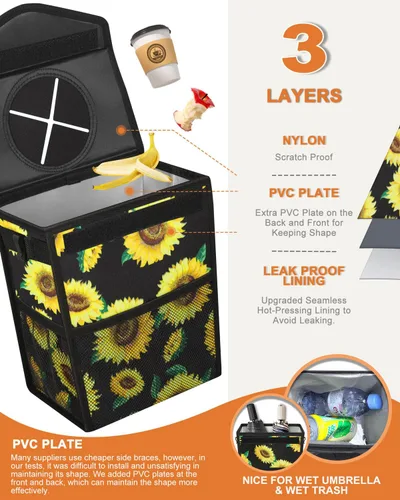 Miniatura 3 de Pritent Papelera para Coche con Tapa, Linda Bolsa de Basura para Coche a Prueba de Fugas, Bolsa de Basura Colgante para Vehículo, Bote de Basura