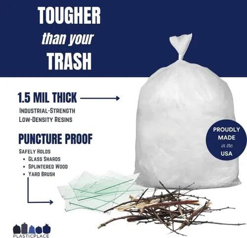 Miniatura 3 de Plasticplace Bolsas de basura de 40-45 galones │ 1.5 mil │ Revestimientos transparentes para botes de basura resistentes │ 40 x 46 pulgadas