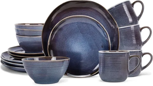 Miniatura 11 de Elanze Designs Reactive Glaze Farmhouse - Juego de vajilla rústica de cerámica bohemia de cerámica de 16 piezas, servicio para 4, color azul hielo