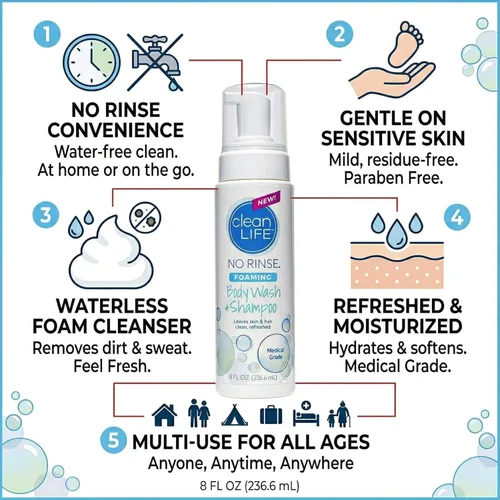 Miniatura 2 de No-Rinse Gel de Ducha Espumoso - Limpiador de Espuma Sin Agua para Ancianos, Adultos, Niños, Bebés y Cuidadores - Sin Enjuague para Piel Sensible