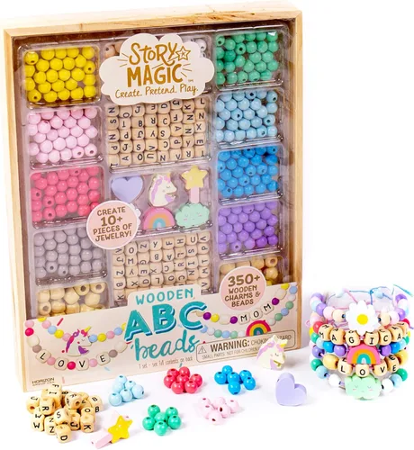 Story Magic Horizon Group USA - Cuentas ABC de madera de alta calidad, hace más de 10 piezas de joyería, más de 350 cuentas de madera y dijes