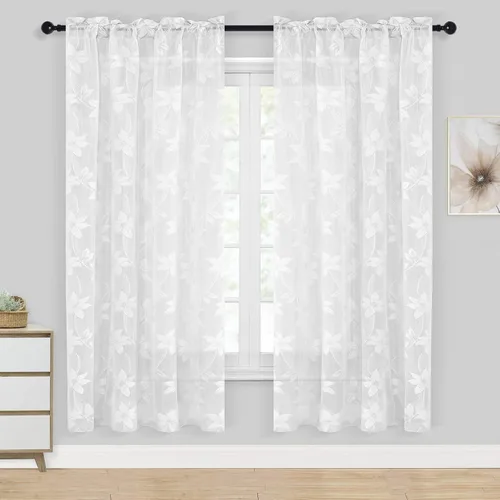 Miniatura 48 de DWCN Paquete de 2 cenefas de encaje floral para cocina, 52 x 18 pulgadas, con bolsillo para barra, cortina de gasa para ventana pequeña, cocina