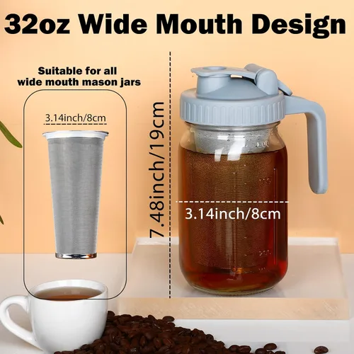 Miniatura 2 de Jrssae Cafetera fría – Jarra de cerveza fría de 32 onzas con filtro de acero inoxidable súper denso, fácil de usar, duradera y resistente, clásica