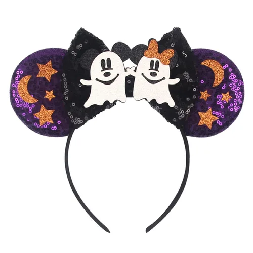 Miniatura 5 de LSHDXD Diadema de Halloween y Navidad, diadema hecha a mano con orejas de ratón ajustables, diseño de telaraña de lentejuelas con purpurina, regalo
