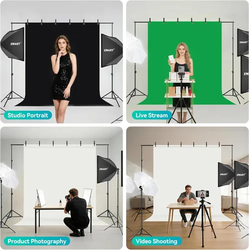 Miniatura 5 de EMART Sistema de soporte de telón de fondo de 8.5 x 10 pies, kit de iluminación profesional para fotografía con bombilla LED de 50 W, telón de fondo