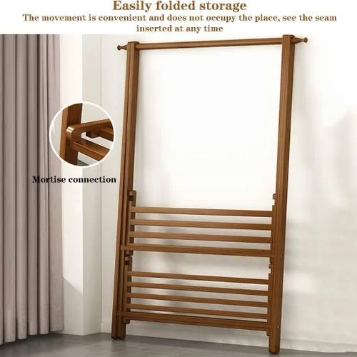Miniatura 4 de Perchero de madera de bambú, con estantes de almacenamiento, estante para colgar ropa, para entrada, sala de estar, dormitorio