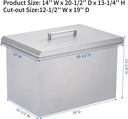 Miniatura 3 de Baúl de hielo desplegable - 14 pulgadas de ancho x 20-1/2 pulgadas de profundidad x 13-1/4 pulgadas de alto, enfriador de hielo de acero inoxidable
