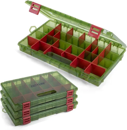 Miniatura 19 de Goture Organizador de caja de aparejos de pesca, caja organizadora de pesca transparente con regla de medición, divisores ajustables, pestillos C