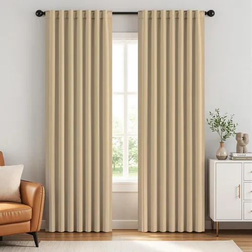 Miniatura 37 de ANRODUO Juego de 2 cortinas con bloqueo de luz del 99%, cortinas de 84 pulgadas de largo, cortinas negras para dormitorio, cortinas con aislamiento