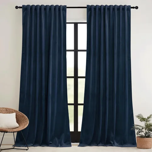 Miniatura 22 de RYB HOME Cortinas elegantes de terciopelo verde de 108 pulgadas de largo, bloqueo de luz, aislamiento térmico, elegantes cortinas de terciopelo