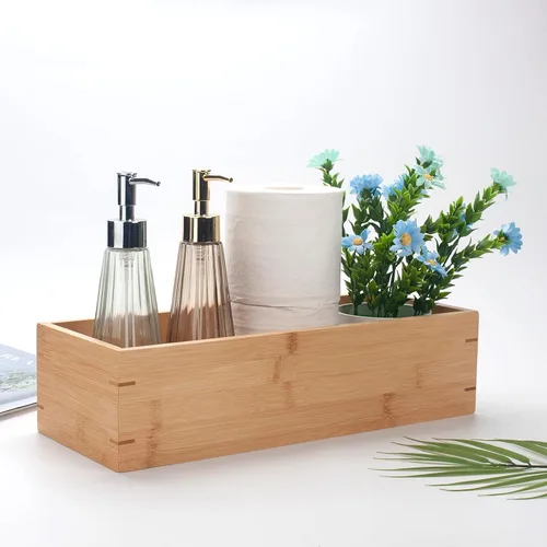 Miniatura 4 de Cesta de baño de bambú de 3 piezas, organizador de baño de madera, bandeja de madera para encimera de tanque de inodoro, decoración del hogar, caja