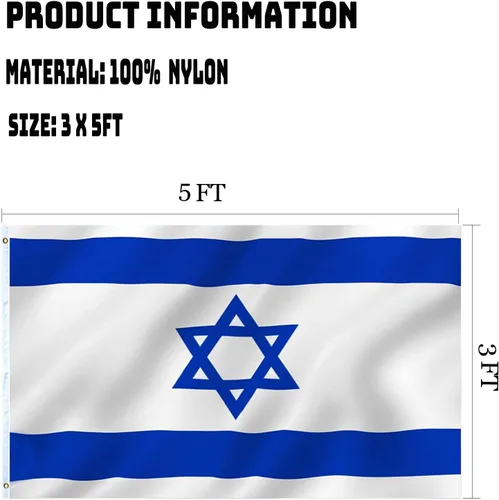 Miniatura 7 de Bandera israelí de 3 x 5 pulgadas, bandera israelí de doble cara para exteriores, resistente, material de poliéster de 3 capas con 2 ojales
