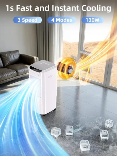 Miniatura 5 de Uthfy Enfriador de aire evaporativo de 32 pulgadas con 4 paquetes de hielo, 4 modos y 3 velocidades, enfriador de pantano con tanque de agua de 4.2