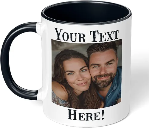 Taza de café de cerámica negra personalizada de 11 onzas con texto, mensaje, tu texto aquí, nombre, DYE Taza para Cafe personalizadas, con foto,