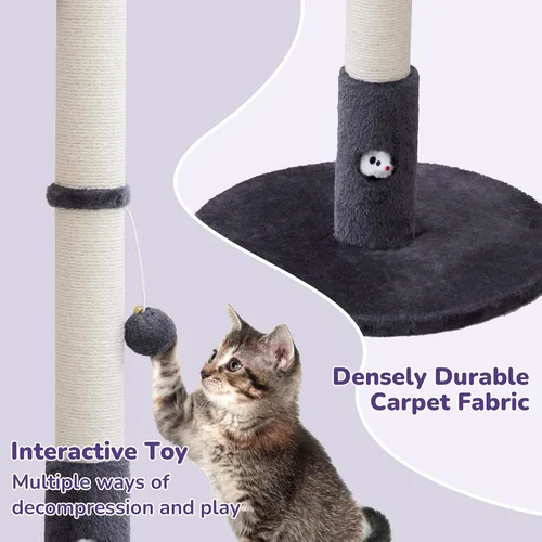 Miniatura 4 de Woochpet Poste rascador de gatos de 33 pulgadas de alto para adultos, poste rascador grande resistente con bola colgante con divertido agujero