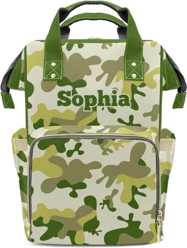 Miniatura 9 de Mochila de pañales de camuflaje azul amarillo con nombre, bolsa multifunción de gran capacidad para mamá, papá, unisex, niño y niña, Diseño 2
