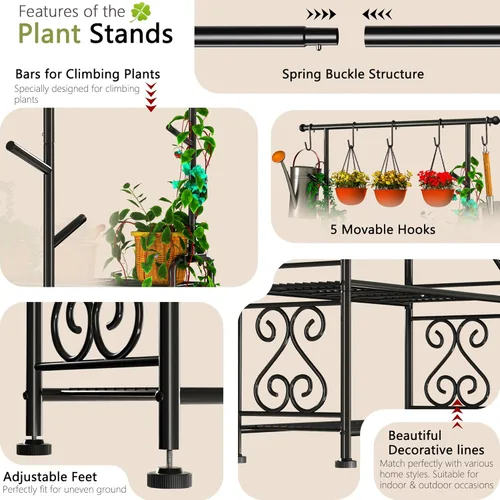 Miniatura 6 de GIOTORENT Soporte para plantas para interiores y exteriores, estantes de metal resistente de 4 niveles, exhibe hasta 17 plantas múltiples, soporte