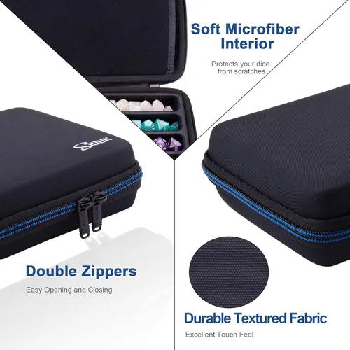 Miniatura 4 de SIQUK Estuche para dados DND, estuche organizador de dados con asa, bandeja ranurada extraíble con capacidad para 8 juegos de dados DND para Azul