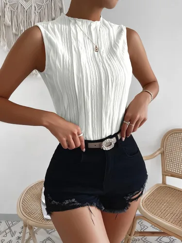 Miniatura 7 de Verdusa Camiseta sin mangas con cuello alto falso y textura para mujer