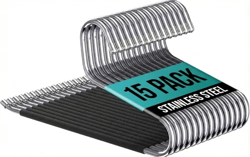 Perchas para pantalones para hombre, 15 perchas de metal antideslizantes con extremos abiertos