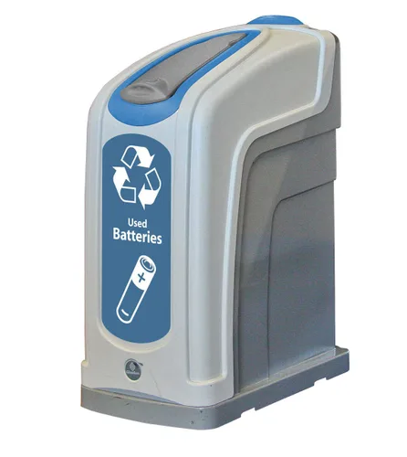 Nexus Contenedor de batería 13G (gris, adhesivo azul) – Contenedor de plástico delgado para reciclaje de baterías – Papelera de reciclaje de oficina