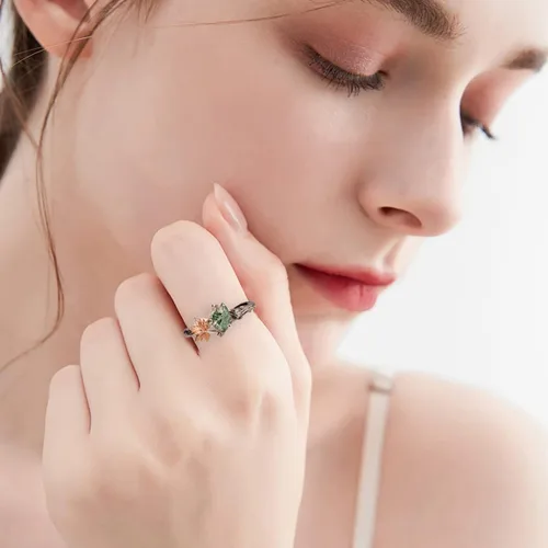 Miniatura 4 de Dorunmo Moss Agate Ring for Women 925 Sterling Silver Green Stone Agate Ring Leaf wedding ring Moss Agate Jewelry Gift for Engagement Anniversary