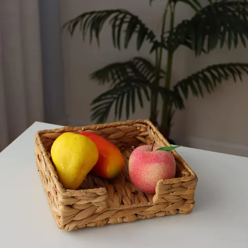Miniatura 6 de YAHUAN Servilletero de jacinto de agua de mimbre, dispensador de servilletas tejidas para cocina, bandeja de servir cesta para mesas (original)