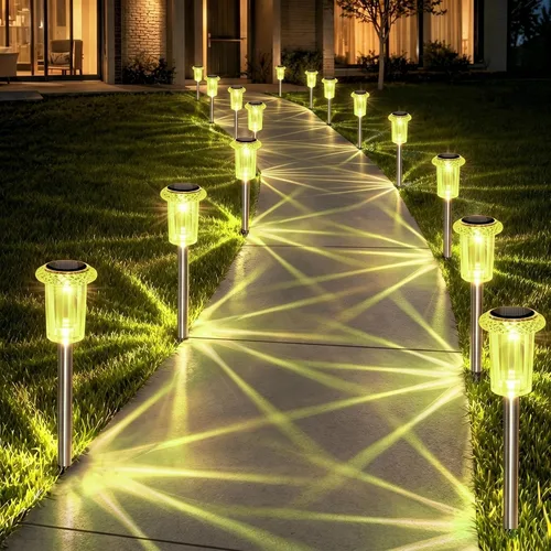 Eyrosa Luces solares para exteriores, patrón de explosión de estrellas, paquete de 10 unidades de carcasa amarilla limón de alta visibilidad, luces