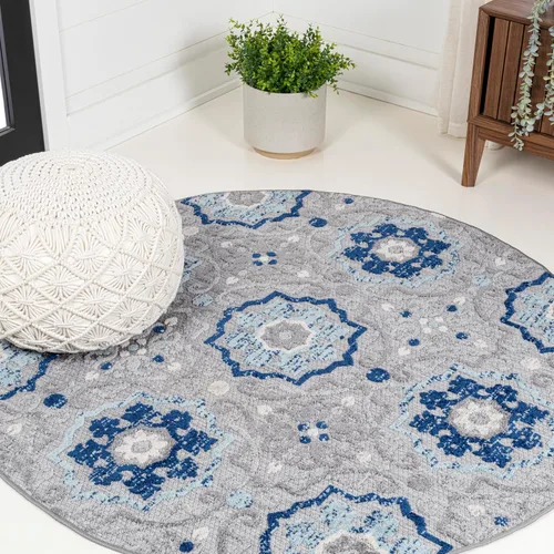 Miniatura 9 de JONATHAN Y Mediterranean Medallion - Alfombra de pasillo para interiores y exteriores, 2 x 8 pies, color azul/gris, bohemio, para patio trasero