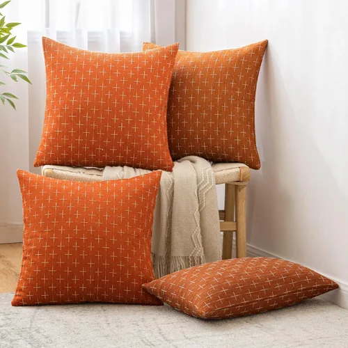 Miniatura 31 de MIULEE - Juego de 2 fundas de almohada decorativas de lino de arpillera navideñas, modernas, estilo campestre, rústicas, tejidas, con textura