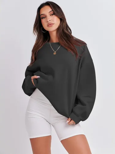 Miniatura 6 de ANRABESS - Sudaderas de vellón de mujer, cuello redondo, de gran tamaño, bonitas, para otoño e invierno, para estudiantes de preparatoria, jóvenes