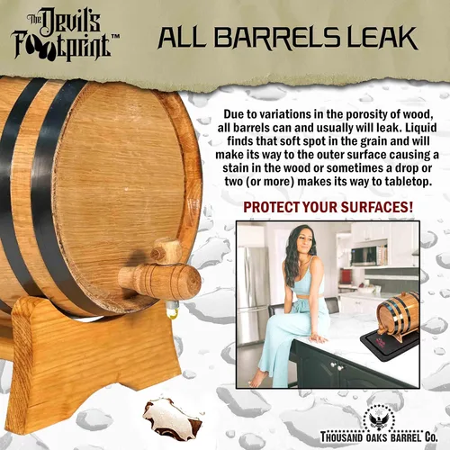 Miniatura 3 de Devil's Footprint Barrel Mat (para barriles de 10 a 20 litros) – Para barriles de whisky mini, barriles de vino envejecidos de roble – Evita manchas