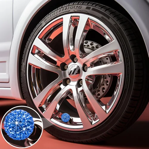 Miniatura 3 de 4 tapas de válvula de vástago de neumático con diamantes de imitación brillantes para mujer, universales para automóviles, SUV, camiones, Azul/claro