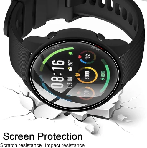 Miniatura 4 de Paquete de 2 fundas con protector de pantalla de vidrio templado compatible con Xiaomi Mi Watch, dureza 9H 360°, carcasa de PC completa negra +