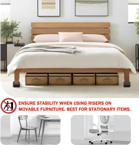 Miniatura 4 de ANNKUT Elevadores de cama y elevadores de muebles, bloques de elevación ajustables resistentes para sofás, escritorios y sillas, elevan 1.5