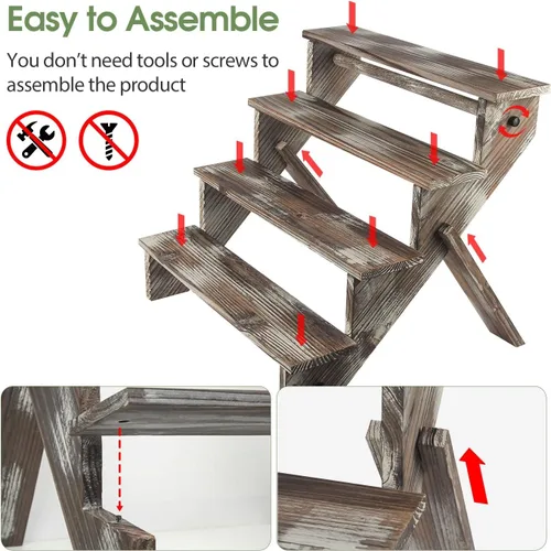 Miniatura 4 de J JACKCUBE DESIGN MK578A - Soporte de exhibición de madera rústica, estante de escalera de 4 niveles, elevador de exhibición portátil, bolsa