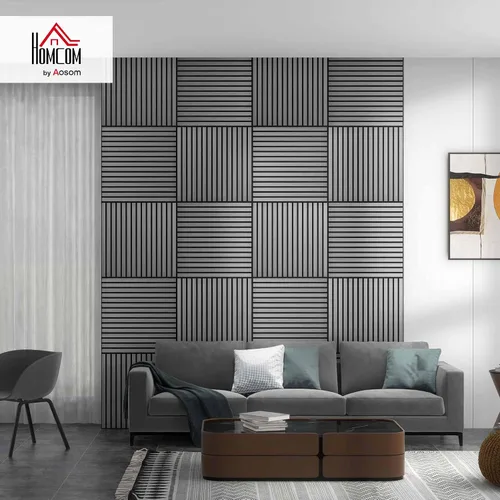 Miniatura 2 de HOMCOM Paquete de 4 paneles acústicos 3D, paneles de madera insonorizados de 24 x 24 pulgadas para pared, paneles de pared de listones de madera