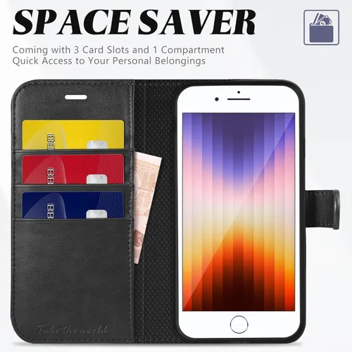 Miniatura 3 de TUCCH - Funda tipo cartera compatible con iPhone 8 Negro