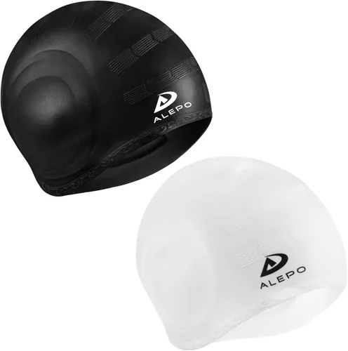 Miniatura 12 de Alepo 2 Pack Unisex Swim Caps with 3D Ear Protection, Durable Flexible Silicone Swimming Hats for Women Men Kids Adults, Bathing Swimming Caps for