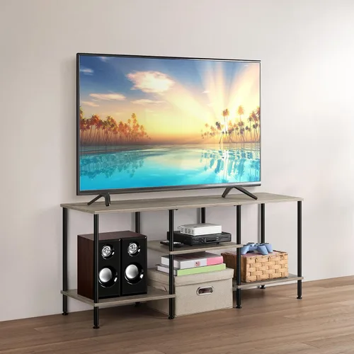 Miniatura 9 de BTY Soporte de TV de 50 pulgadas con centro de entretenimiento de 3 niveles y estantes de almacenamiento, consola de televisión pequeña y alta