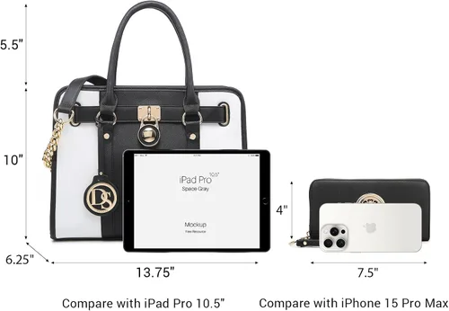 Miniatura 46 de Dasein Bolsos de mano de dos tonos para mujer, bolsos de hombro de cuero vegano, bolsa grande con cartera a juego